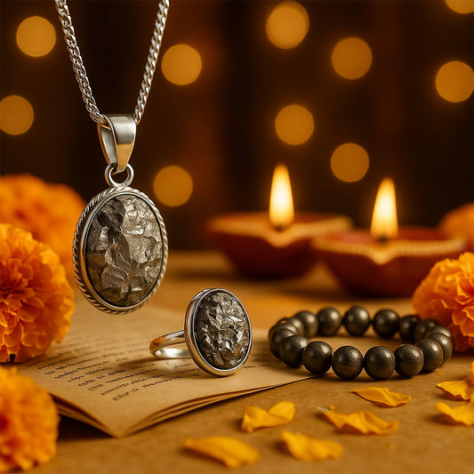 Pyrite Combo Bracelet with Ring & Pendant : Triple Power Gemstone Collection