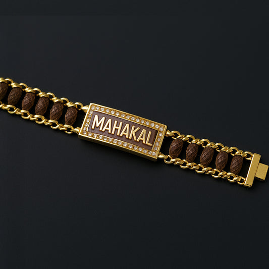 Stylish Mahakal  Gold-Plated Spiritual Chain Bracelet for men with 18 rudraksha beads